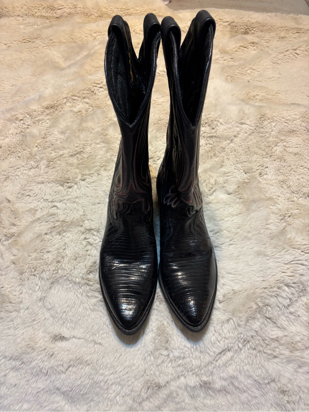 Vintage Laredo Women’s 9M Black Leather Reptile Western Cowboy Boots USA